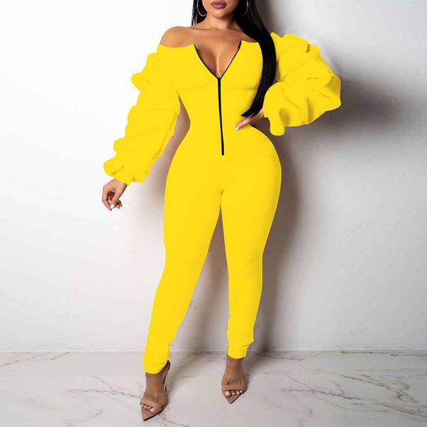 

2021 skinny women with deep-v attached sleeve long pencil casual female african fashion pants young lady bodysuit spring 4x8p, Black;white