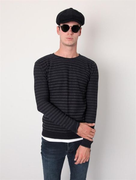

bike collar striped navy blue men 's sweater, White;black