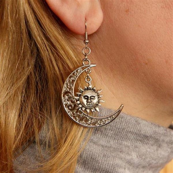 

dangle & chandelier wiccan sun moon earring creative gift for women festival jewelry charm celestial hippie fashion 2021 statement, Silver
