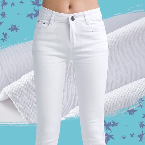 

2021 new high white spring skinny woman in the office lady denim pencil female jeans 3g6s, Blue