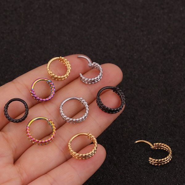 

1pc 6mm 8mm stainless steel hinged segment clicker hoop earring ring nose septum piercing cartilage daith twist earrings, Golden;silver
