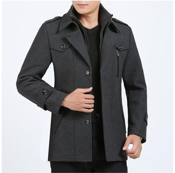 

in 2020 autumn and winter fur coat lapels bi led long wool woolen cloth jacket men jacket1, Black