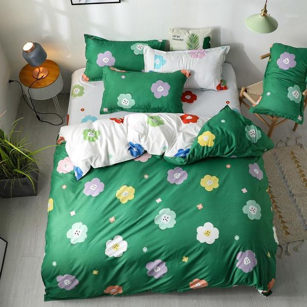 

50 classic bedding set 5 sizes grey green flower bed linen duvet cover set pastoral bed sheet ab side duvet cover1