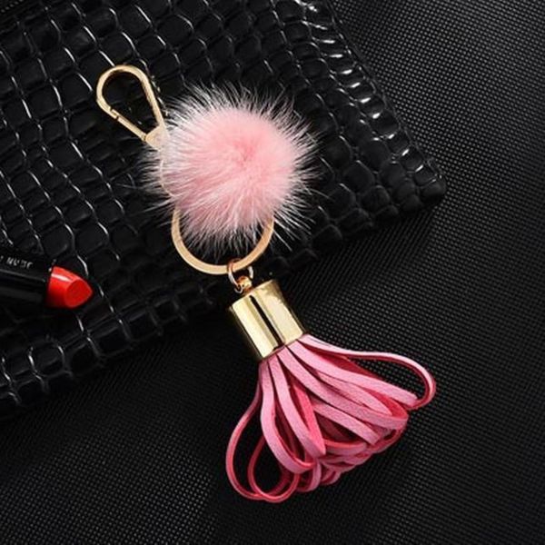 

fashion sweet pu leather tassel keychain with mink fur ball key chain key ring holder creative gifts for women bag jewelry h qylfkx