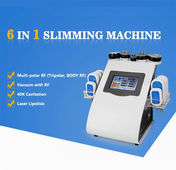 

professional 6in1 rf diode lipo laser slimming skin tightening system vacuum ultrasound cavitation fat reduction cellulite removal machine, Black