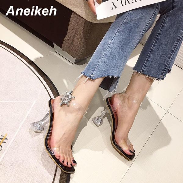 

sandals aneikeh summer women shoes ankle-wrap pvc fashion narrow band spike heels buckle strap back party silvery black