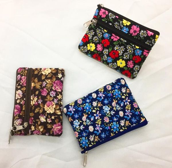 

dhl 200pcs women cotton floral printing double zipper coin purses mix color, Red;black