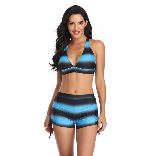 

bikini multicolor gradient v-neck high waist split spring swimsuit 146