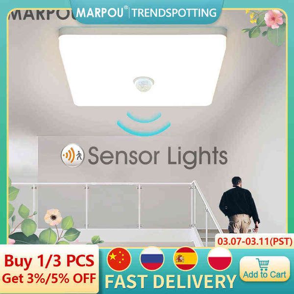 Luzes de teto LED PIR Sensor de movimento Smart Iluminação doméstica AC85-265V 9W 13W 18W 24W 36W Lâmpada de teto para salões Corredor W22030307