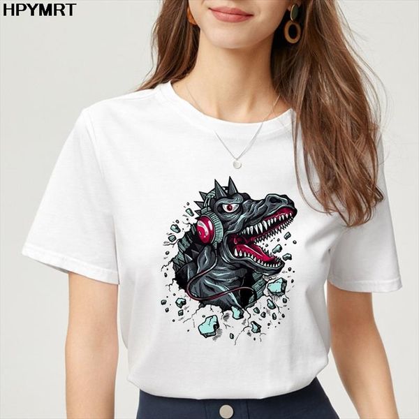 

womens t shirts dinosaurs print casual graphic t shirt o neck 90s ladies girls harajuku tshirt fashion summer clothing tees, White