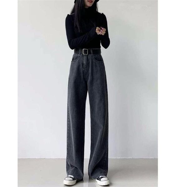

goohojio woman jeans high waist clothes wide leg denim clothing blue streetwear vintage quality fashion harajuku straight pants, Black;white