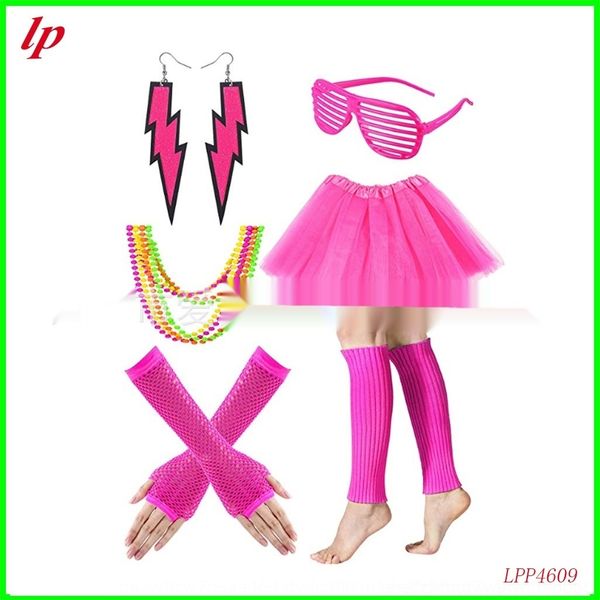 

4fw9y 80s net fishing gloves accessory glovesneon theme party tutu skirt rose red leg set long suit set gloves ball ball clothing acces