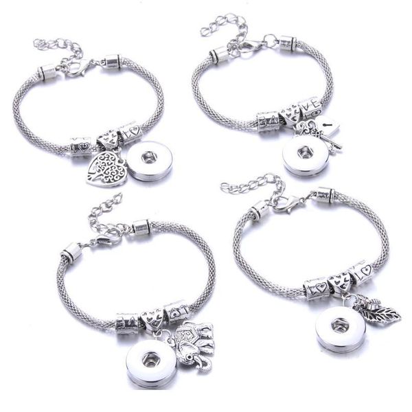 

new snaps jewelry 4 style lobster buckle snake chain bangles beaded snap bracelet fit 18mm snap buttons jewe bbyklk, Golden;silver