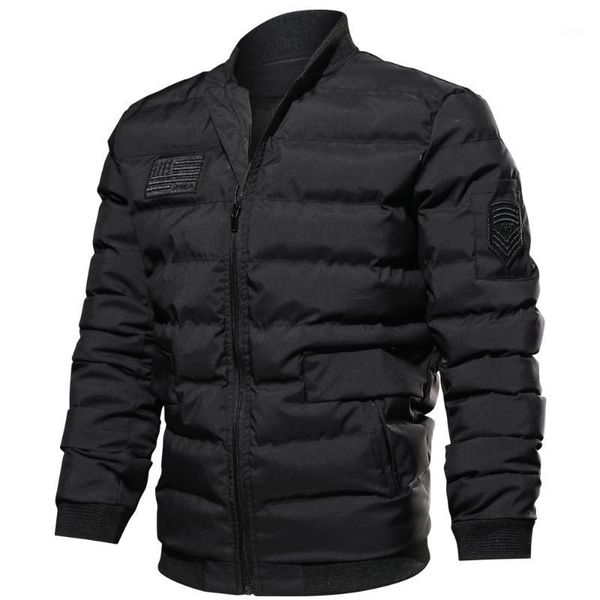 

tide men autumn winter warm coat casual long sleeve solid zipper cotton jacket blouse man winter parkas1, Black