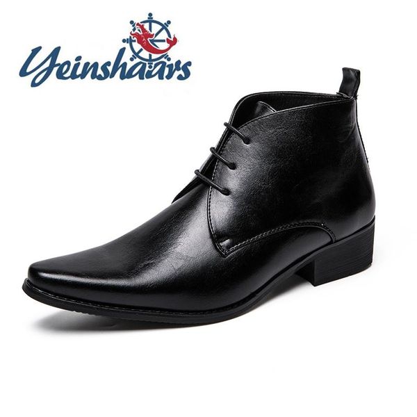 

mens casual leather boots fashion pointed toe formal boots male comfortable shoe high motorcycle classic botas brahma, Black