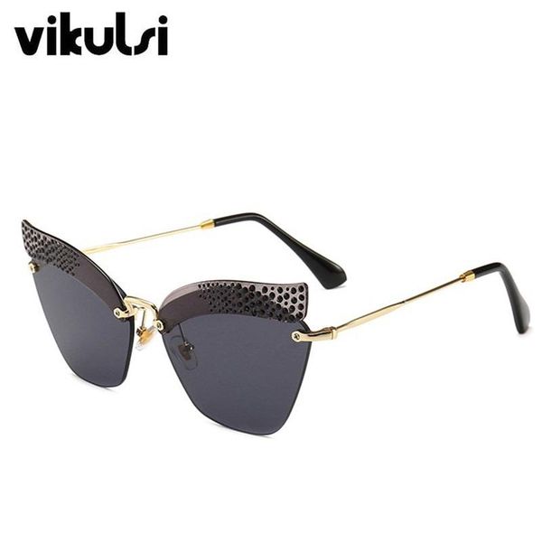

sunglasses women's cat eye metal 2021 fashion shades luxury crystal female lady rimless eyewear uv400, White;black