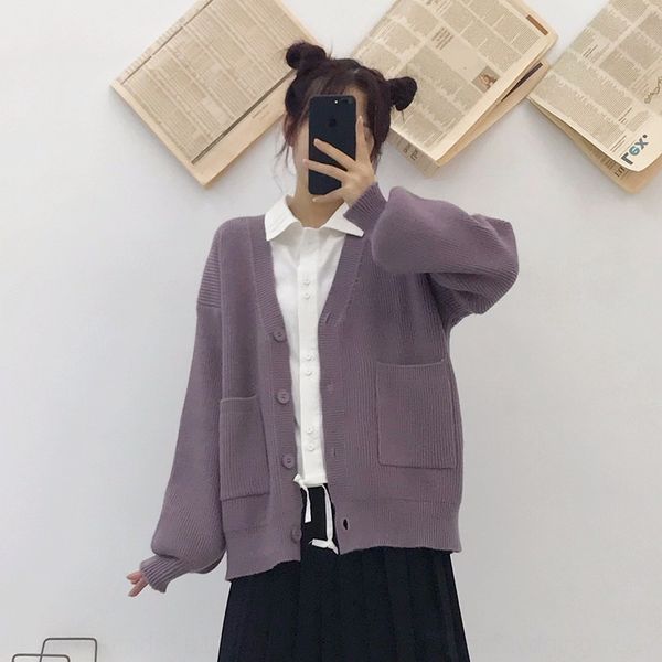 

my042v collarstyle big pocket sweater clip clip knitted sweater cardigan bubble sleeve loose long sleeve jacket girl autumn w9fzw, White;black