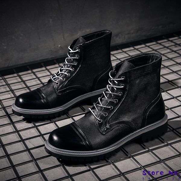 

men's snow boots 2020 new british genuine leather warm boots handsome stylish lace-up spring motorcycle safety, Black