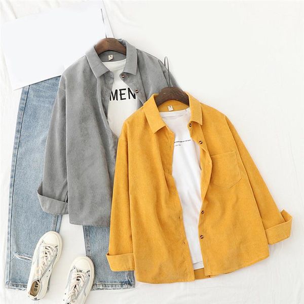 

4 color 2020 fashion retro women casual blouses and corduroy shirts spring jackt open stitch women loose shirt1, White