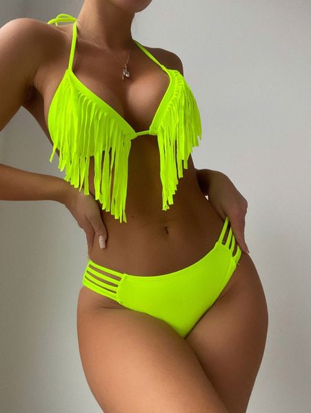 

cut-out fringe hem bikini swimsuit l7e2#, White;black
