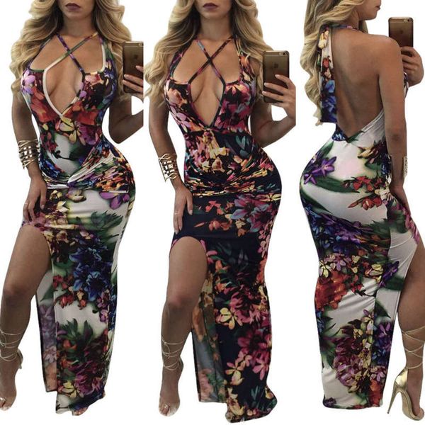 

tight m579-0 nightclub deep style v-neck split dress, Black;gray