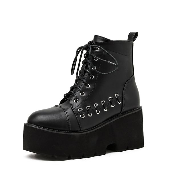 

boots platform cowboy women shoes ankle for boot winter punk thick bottom motorcycle comfort mujer ljb209, Black