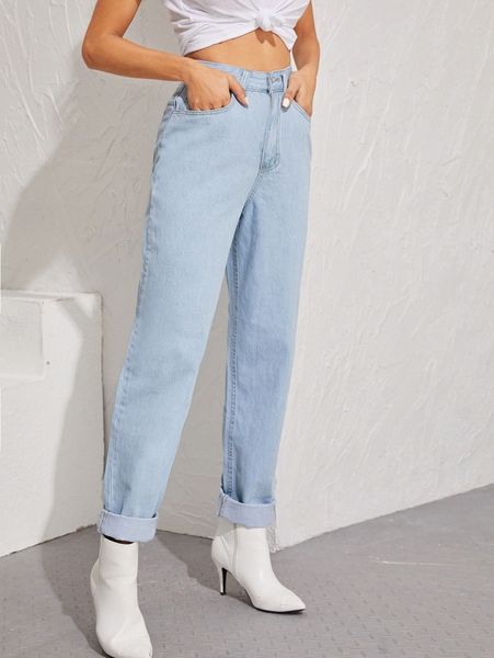 

bleach wash high-rise boyfriend jeans 17wp#, Blue