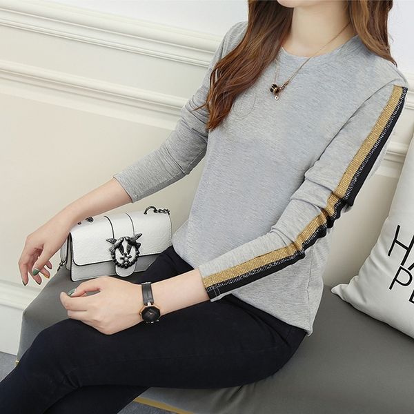 

autumn women cotton thin t shirt casual loose gray stripe long sleeve t-shirts female korean style plus size 3xl 4xl 5xl y200109, White