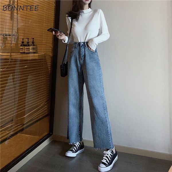 

women's jeans women chic loose simple korean style casual daily harajuku all-match trendy student pockets womens jean 2021, Blue