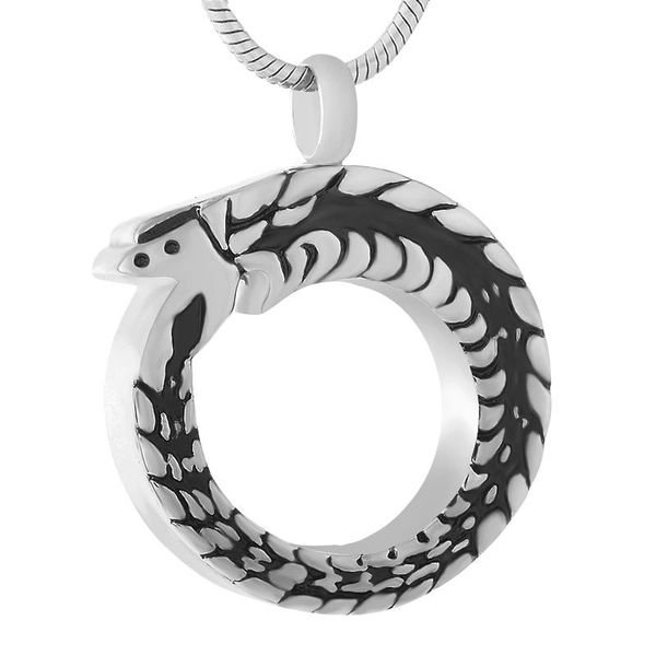 

rebirth snake biting its tail 316l stainless steel pendant souvenir necklace ashes cremation urns jewelry keepsake gifts, Silver