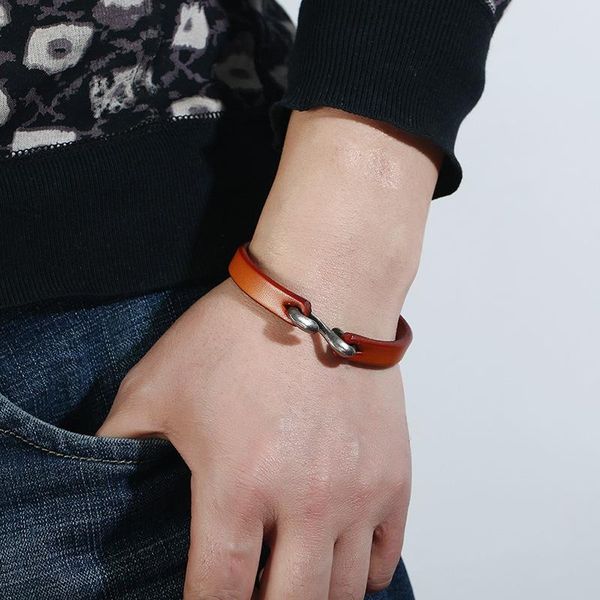 

charm bracelets missnity classic style men leather bracelet button aesthetic accessories hand- woven jewelry gifts simple stainless steel, Golden;silver