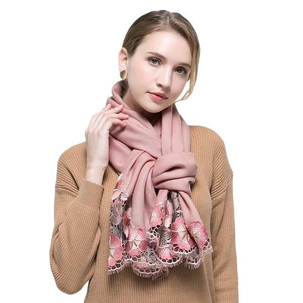 

scarves kms 100% wool scarf ladies thick warm lace hollow embroidered cashmere shawl 190*65cm/ 200g, Blue;gray
