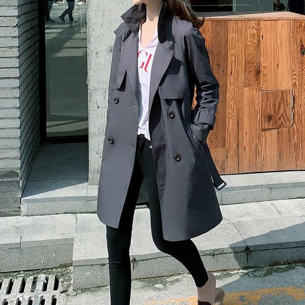 

пальто шанца женщин серый двубортный весна / осень пальто женщин свободные длинные участки ветровка дамы случайные, Tan;black