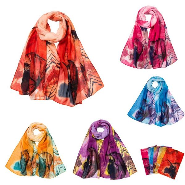 

brand new chiffon scarf women spring summer silk scarves thin leaves print shawls and wraps foulard print hijab stoles wholesale, Blue;gray