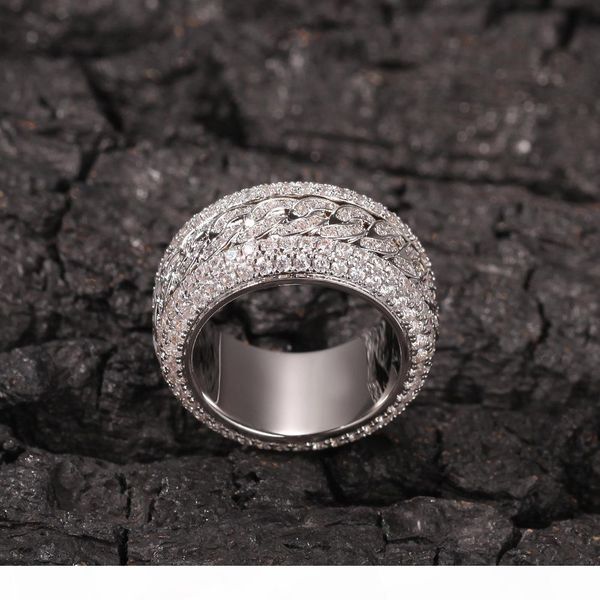

hip hop bling iced out cubic zirconia cz ring for men women spinner cuban chain round rings party jewelry, Silver