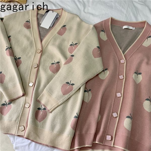 

gagarich sweet cardigan women kawaii peach knitted autumn new korean-style loose v-neck sweaters lady fashion 201128, White;black