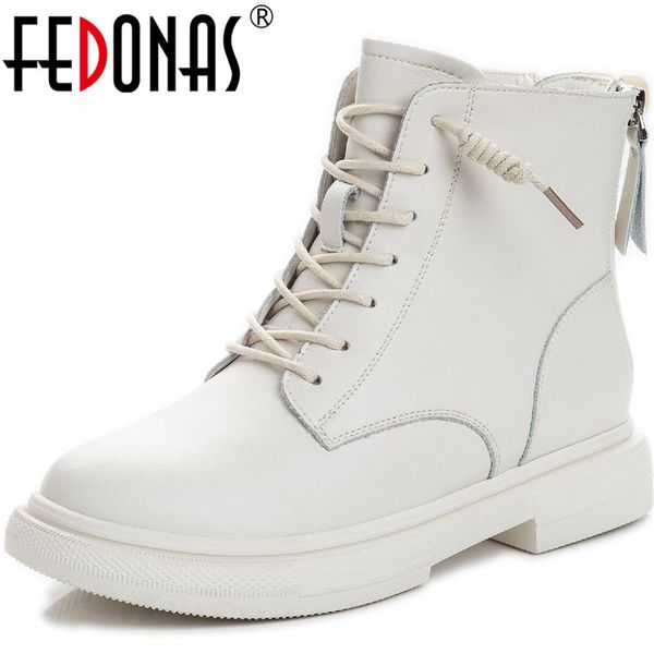 

fedonas fashion back zipper shoes woman genuine leather chunky heels motorcycle for wedding party ankle boots women 1026, Black