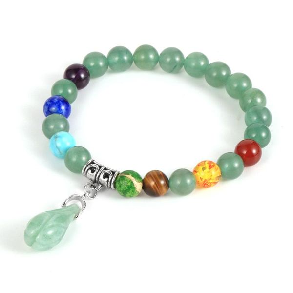 

charm bracelets handmade natural stone 7 chakra beads bracelet green aventurine magnolia flower for women yoga jewelry gifts, Golden;silver