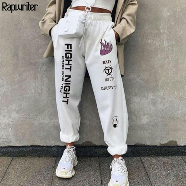 

rapwriter fashion drawstring elastic high waist pants women 2019 autumn streetwear loose joggers trousers white pantalon femme1, Black;white