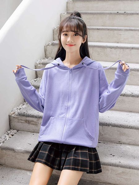 

hooded sweater women's loose korean version autumn winter 2020 new style cardigan medium length zipper coat fashion ins, Black