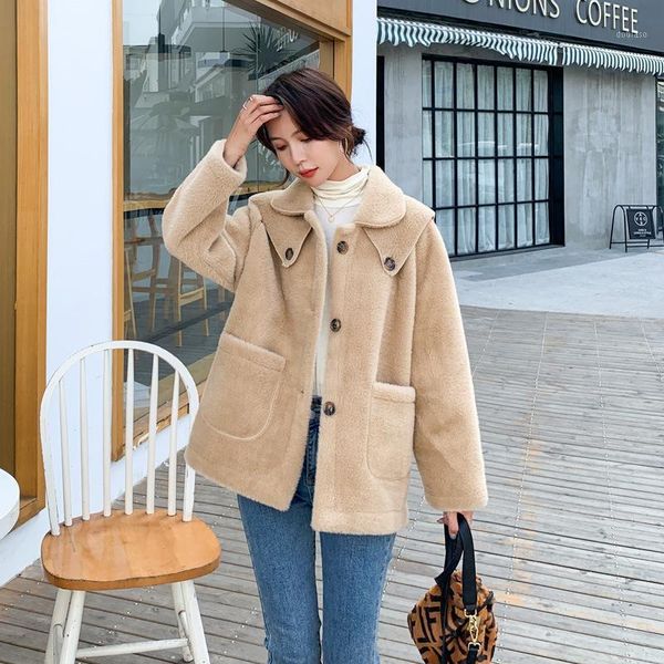 

golden short coat women's clothing 2020 autumn new temperament small fragrance coat fur integrated1, Black