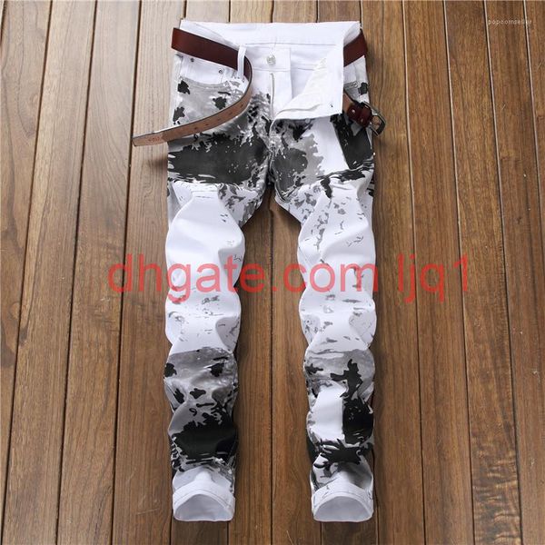 

jeans spring autumn winter male trousers designer pants jeans printed men straight, Blue