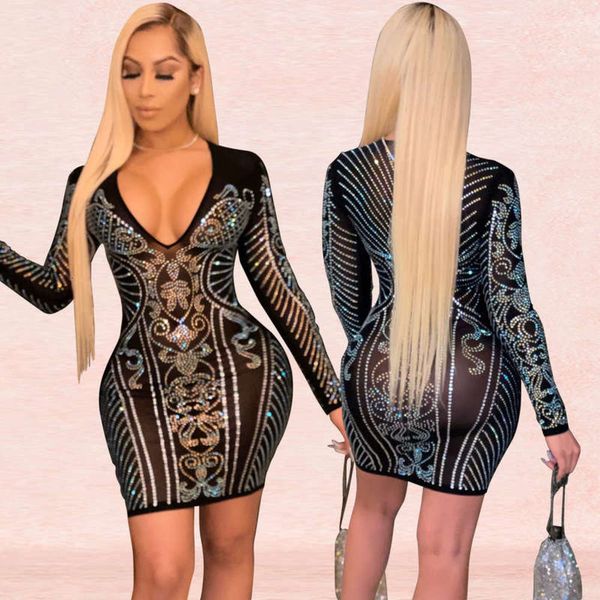 

v-neck new 2020 fashion women's drill nightclub dress h3371, Black;gray