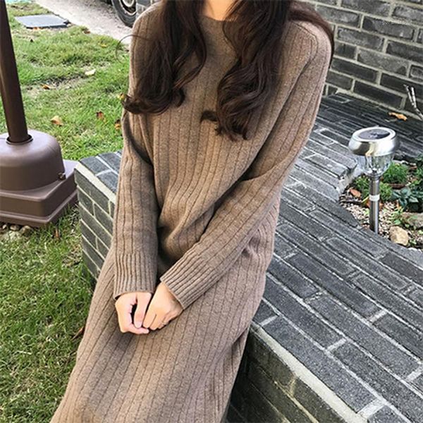 

2019 plus size long sleeve knitting sweater winter maxi bodycon loose skater fashion dress warm elegant for women ladies dresses1, Black;gray