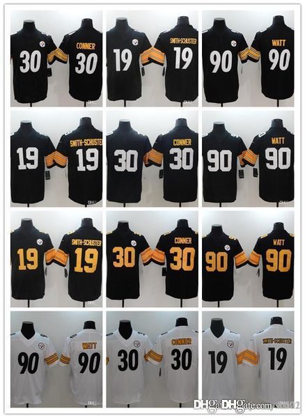 

men women youth pittsburgh steelers 19 juju smith-schuster 90 t.j. watt 30 james conner football jerseys black white, Black;red