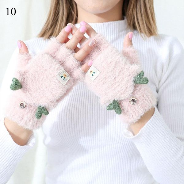 

five fingers gloves plus velvet touch screen driving soft glove half finger mittens antlers cartoon cat claw elk knitted winter, Blue;gray