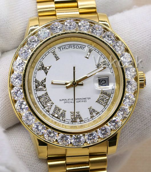 

designer diamonds watches a2813 18k mens president day-date diamond watch men automatic sapphire original mechanical wristwatches, Slivery;brown