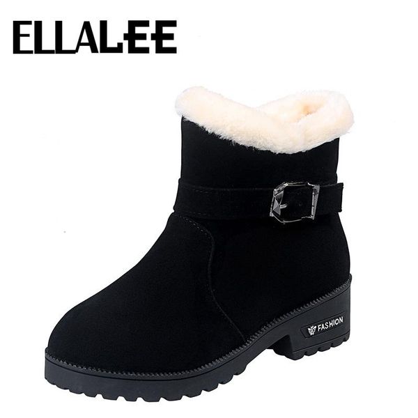 

ladies winter boots 2020 winter new snow boots short cylinder plus size velvet warm middle heel women's cotton shoes, Black