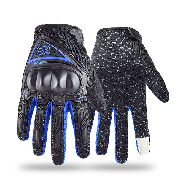 

axio summer breathable motorcycle touch screen cycling racing motocross off-road enduro full finger riding gloves, Blue;gray