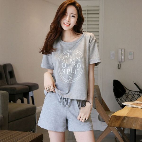 

лето с короткими рукавами шорты спортивный костюм женщин лето повседневная одежда sportswearsportswear sportswearstudents рыхлой большой раз, Gray